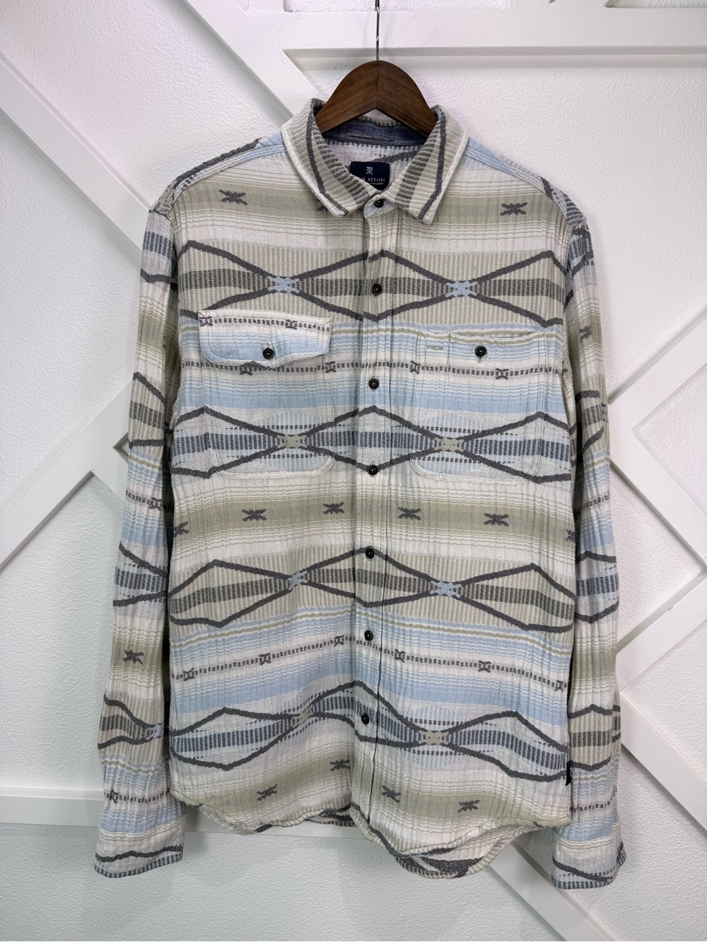 Roark Revival Jacquard Flannel Shirt Southwestern Aztec Cotton Woven Size Medium